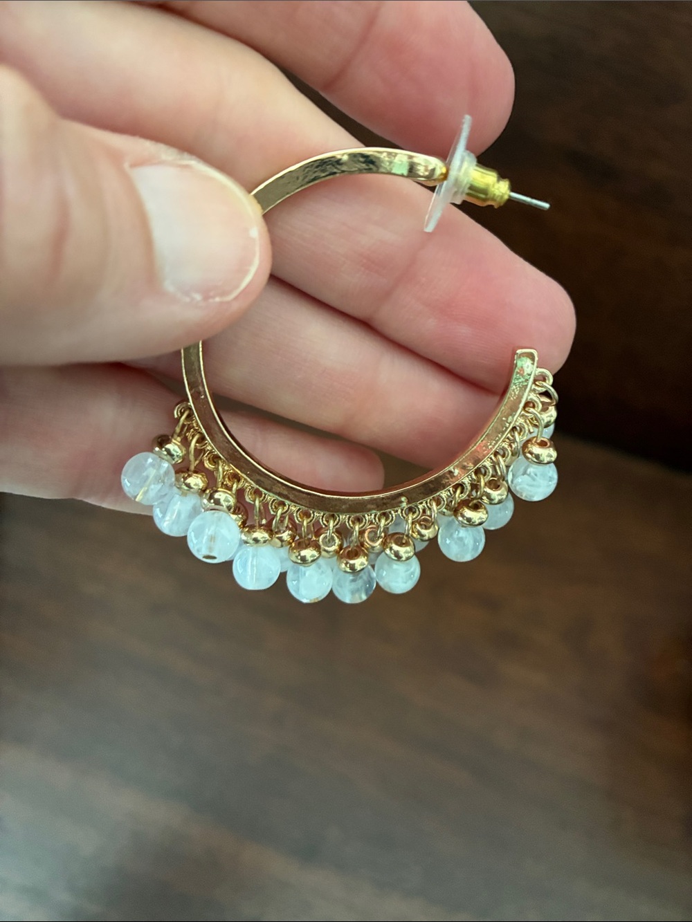 Park Lane Gold Hoop Earrings with Opalescent Bead Fringe